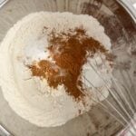 flour, cinnamon, pumpkin spice, salt and baking soda in a bowl.