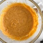 creamed butter, sugar, pumpkin, eggs, vanilla and banana.