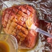half baked ham with mustard brown sugar glaze.