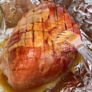 scored ham with ham glaze.