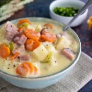 creamy vegetable soup in a bowl.