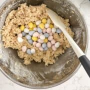 cadbury egg cookie dough in a bowl.