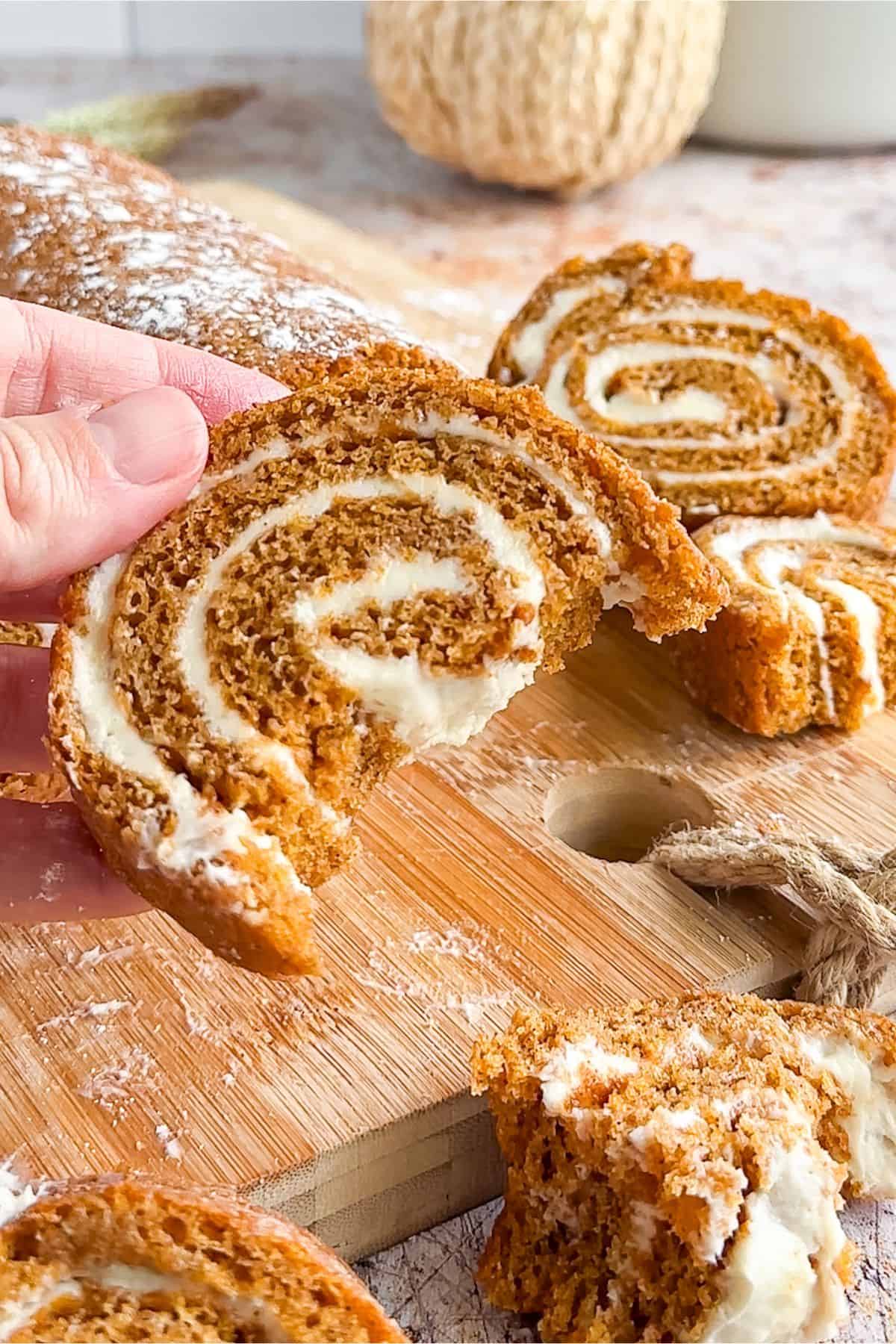 Bite out of pumpkin roll.