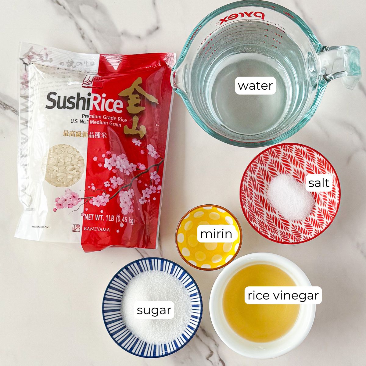 Ingredients for sushi rice.