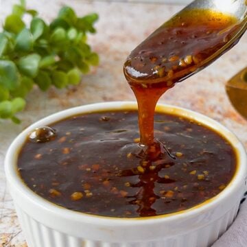 Bowl of teriyaki sauce.