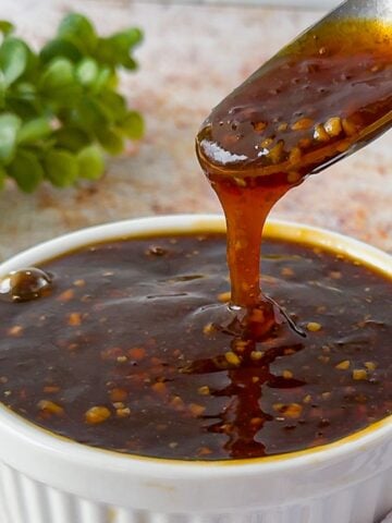 Bowl of teriyaki sauce.