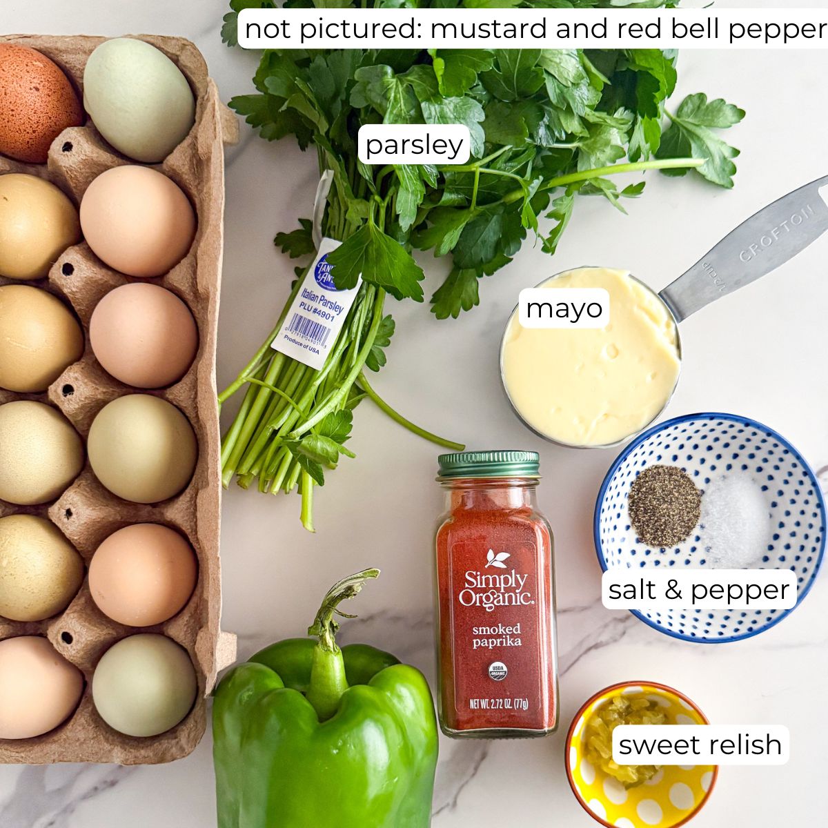 Ingredients for Christmas deviled eggs.