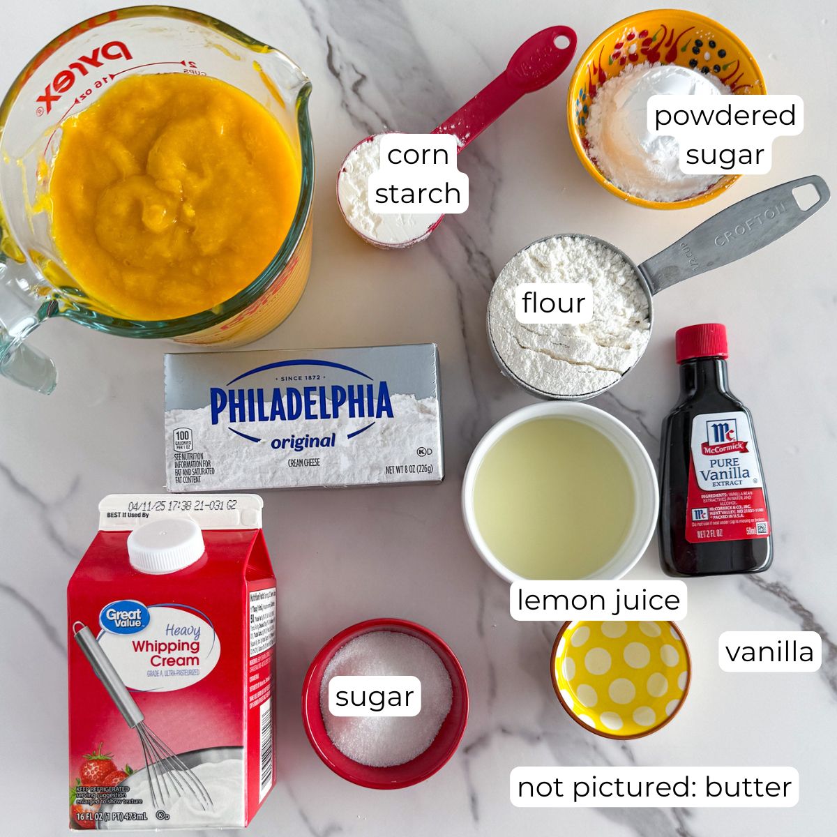 Ingredients for mango pie.