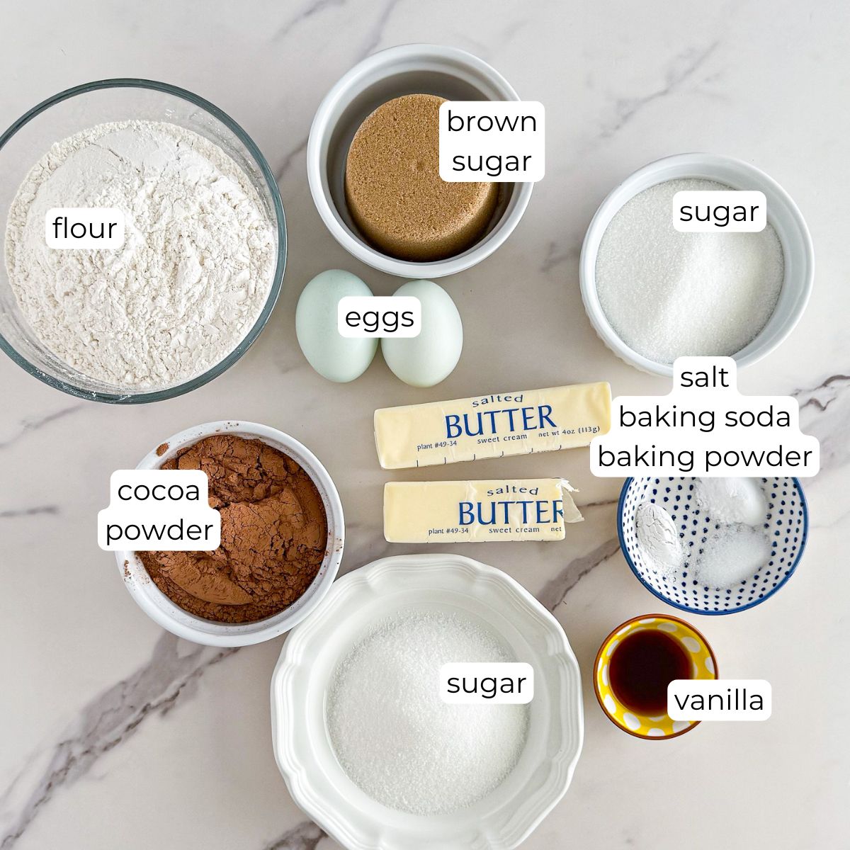 Ingredients for chocolate cookies.