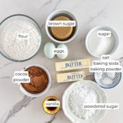 Ingredients for chocolate crinkle cookies.