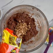 Gently folding in the peanut butter chips.