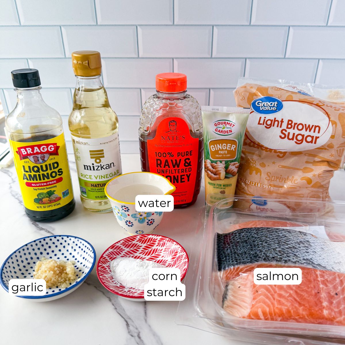 Ingredients for teriyaki salmon.