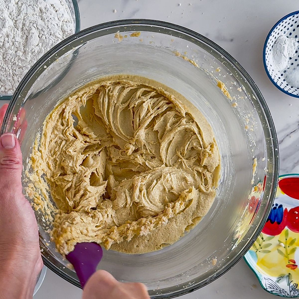 Mixing the wet ingredients.