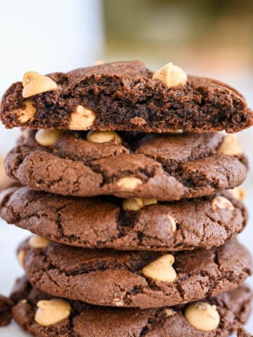 Stack of peanut butter chocolate cookies.