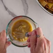 Mixing the homemade caramel sauce.