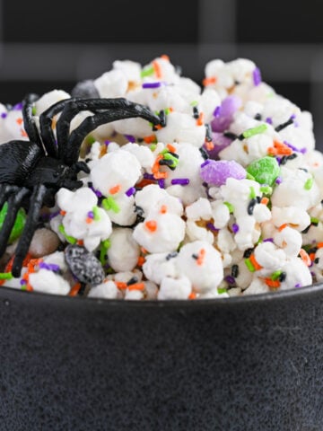 Bowl of halloween popcorn.