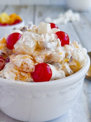 Bowl of ambrosia salad.