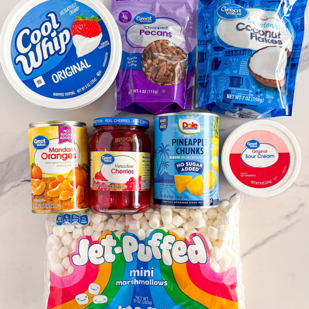 Ingredients for ambrosia salad.