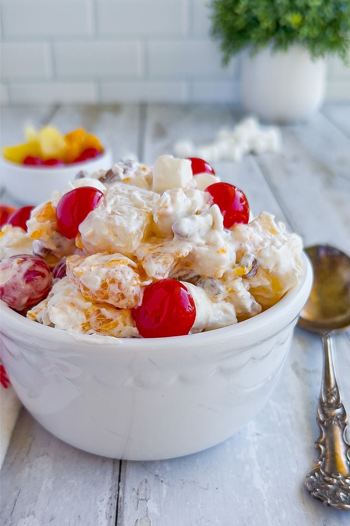 Bowl of ambrosia salad.