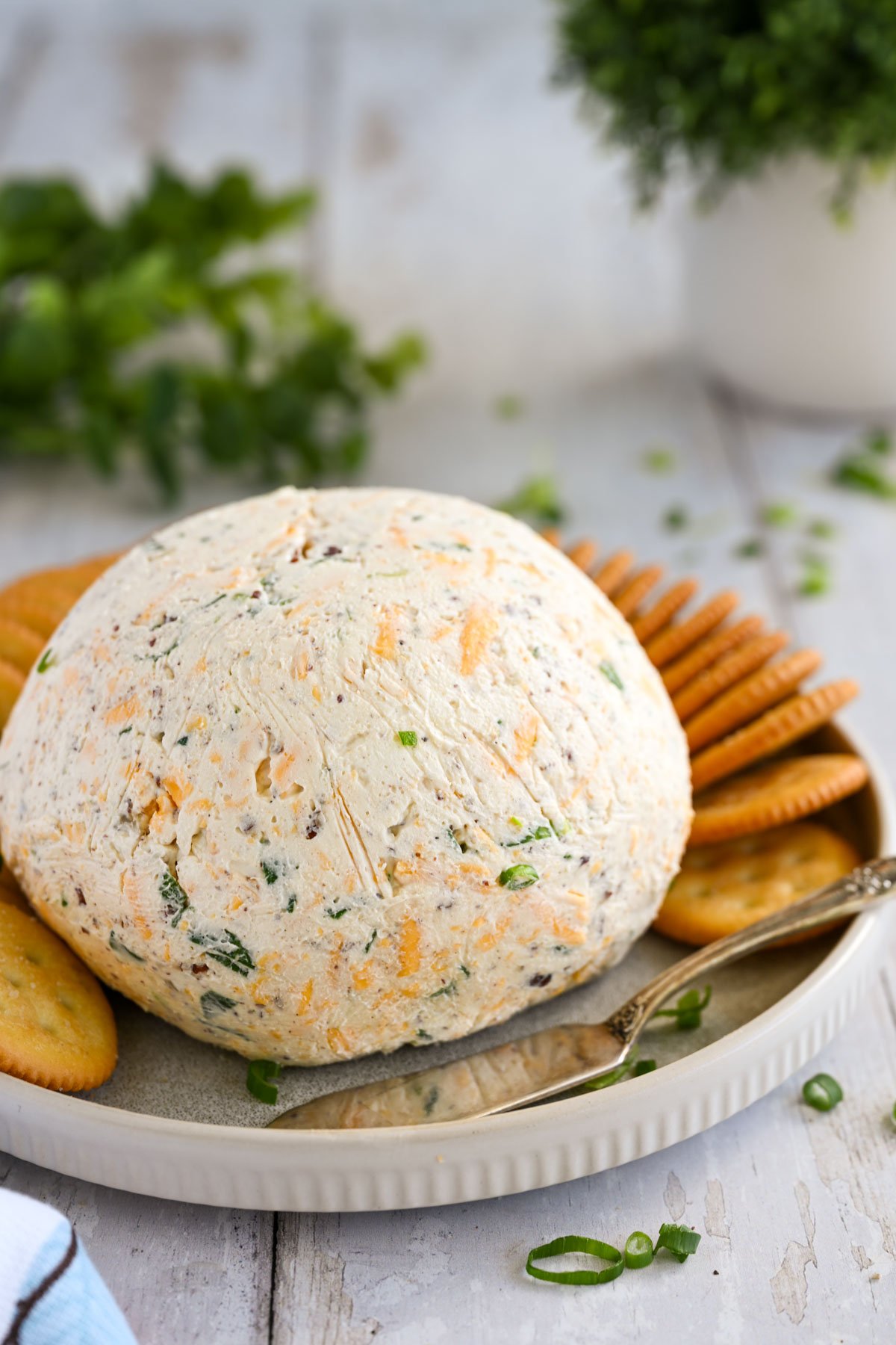Cheese ball on a plate.
