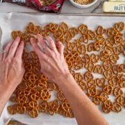 Laying out the pretzels.
