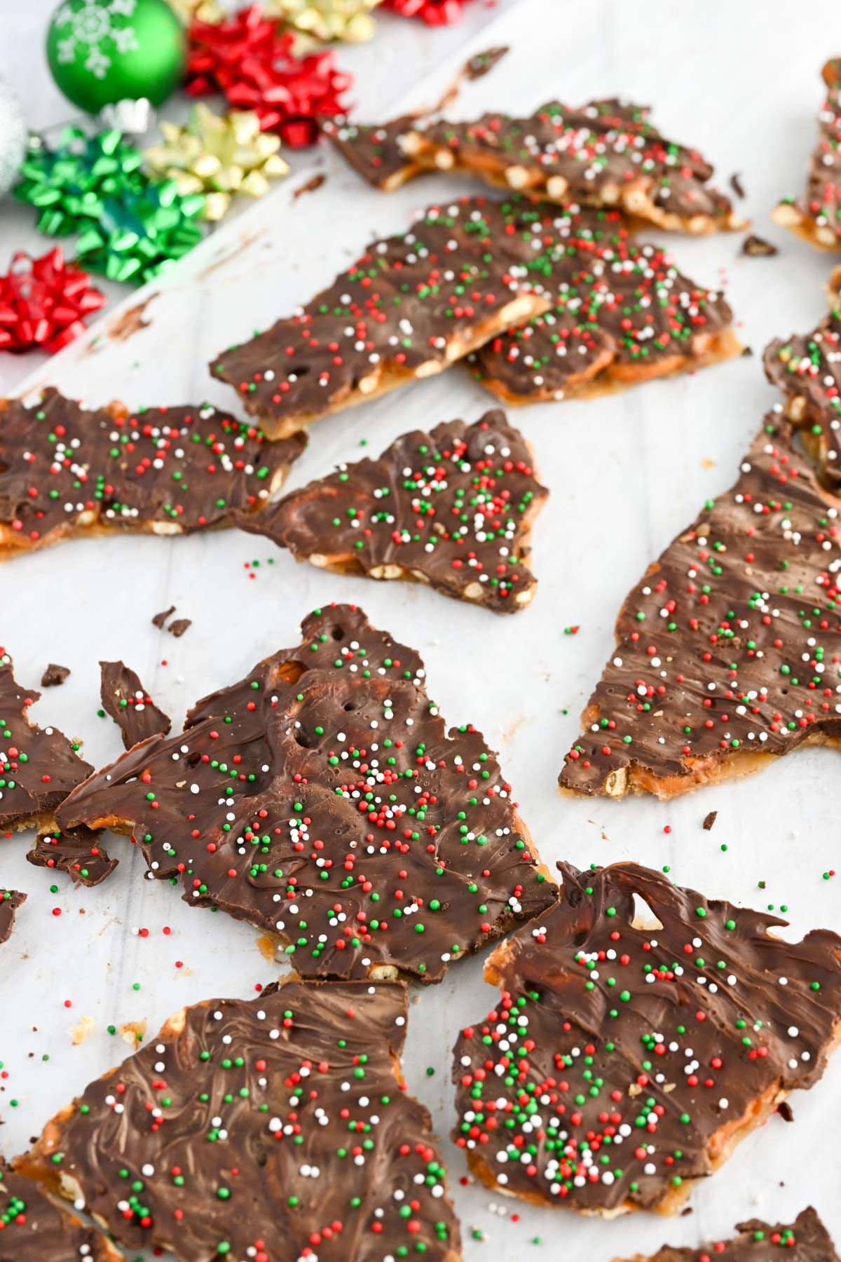 Christmas Crack Made with Pretzels.