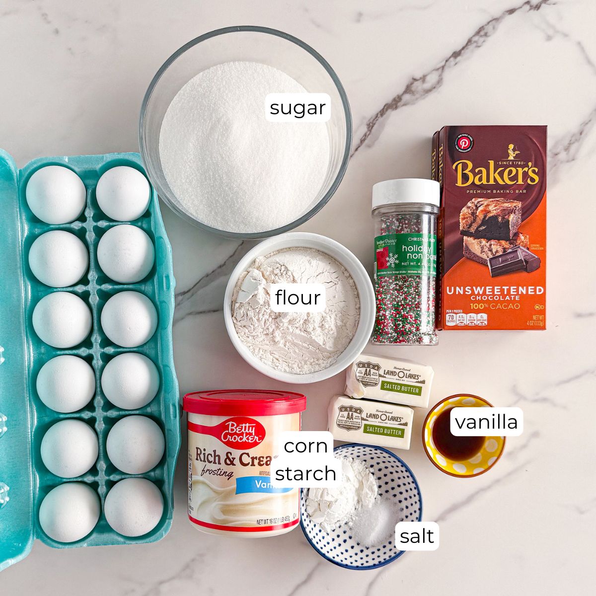 Ingredients for Christmas Brownies.