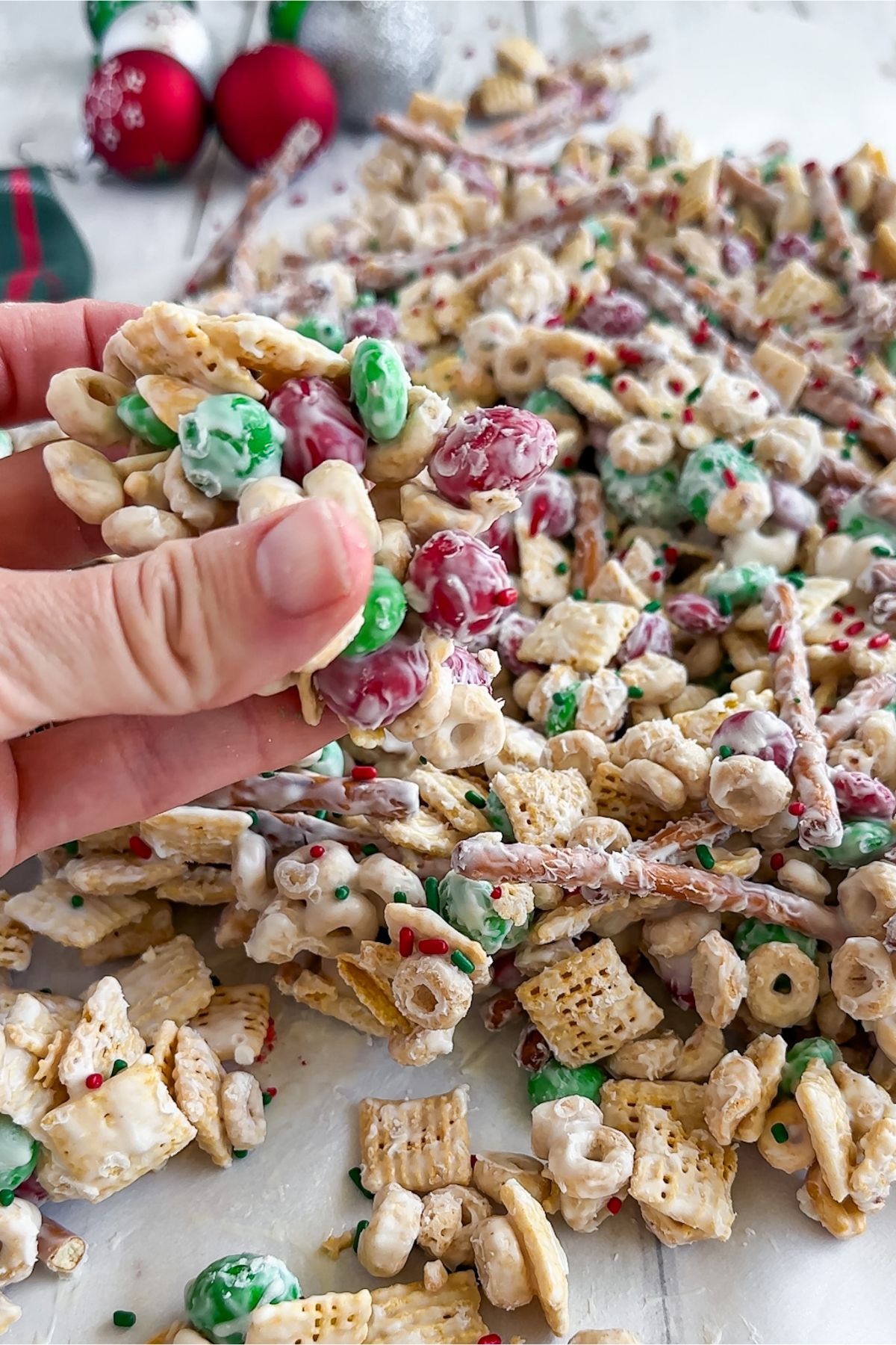Prepped white trash christmas snack mix.