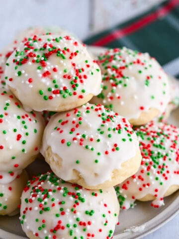 Italian Christmas cookies with festive sprinkles.
