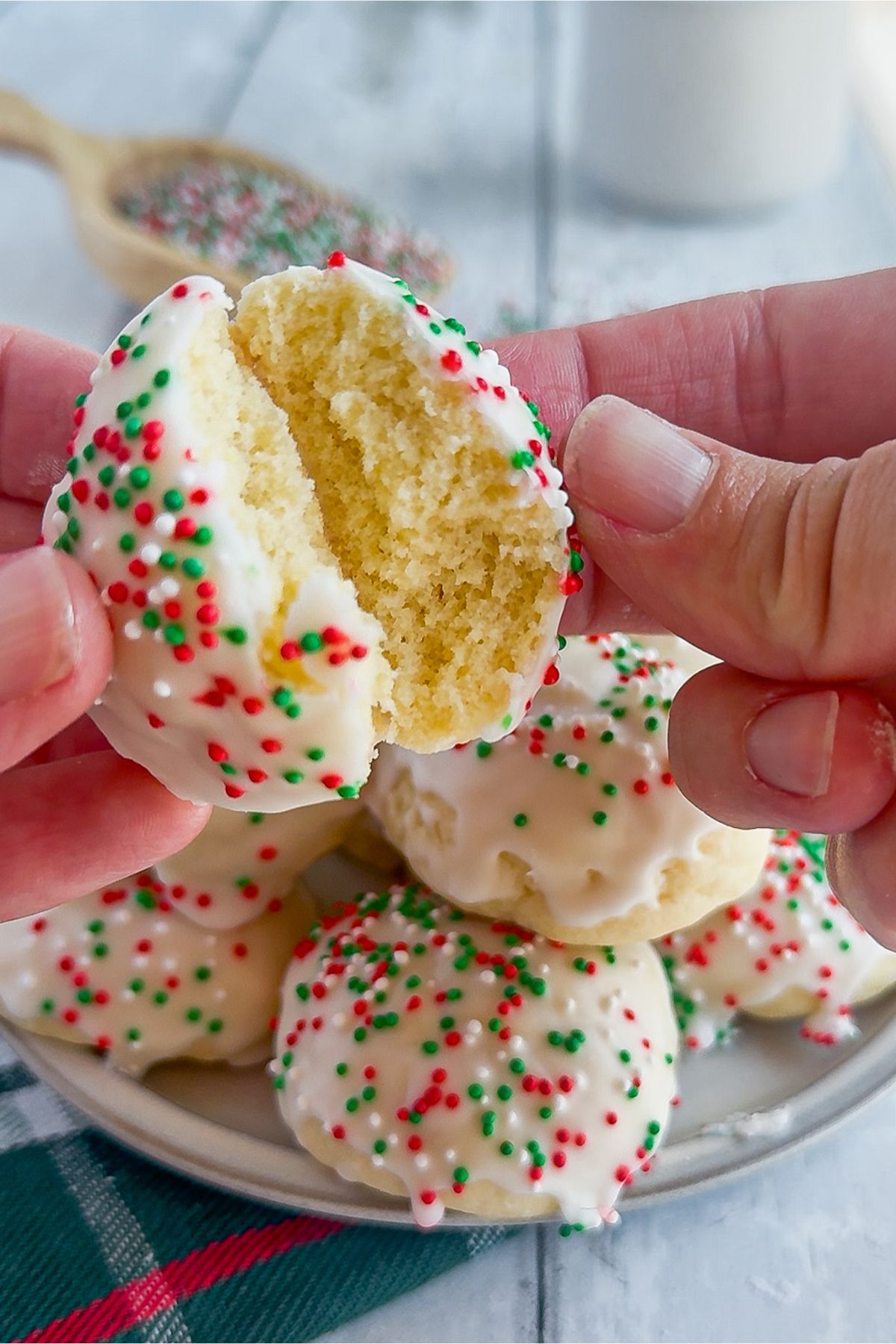 Italian Christmas cookies with festive sprinkles.