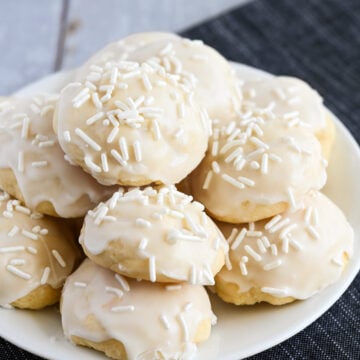 Baked Italian wedding cookies with elegant sprinkles.