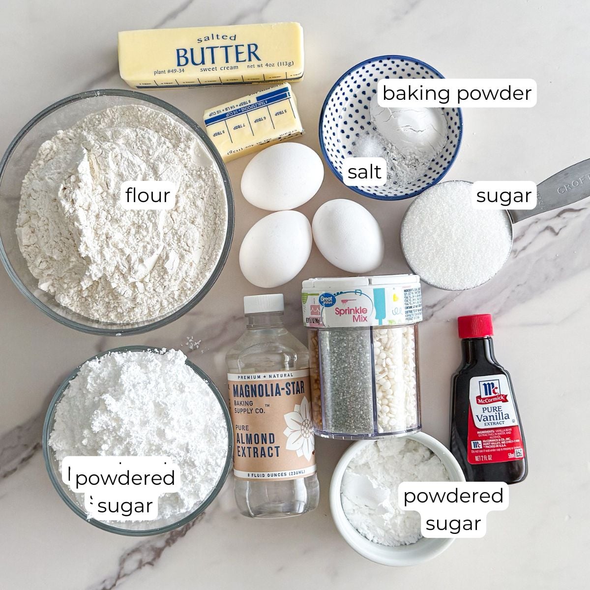 Ingredients for Italian wedding cookies.