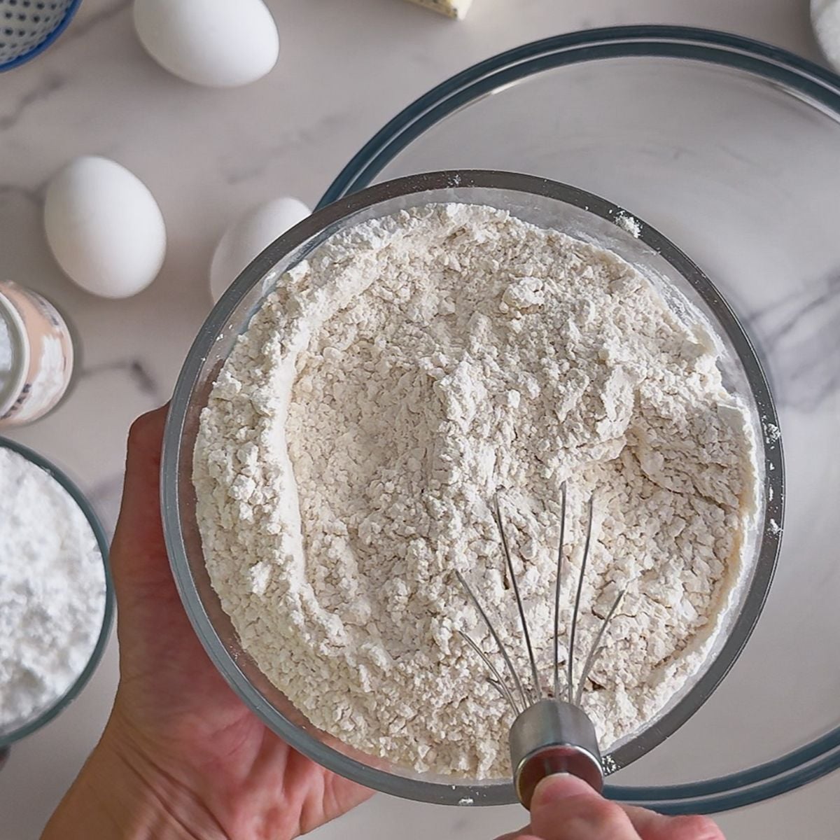 Whisking the dry ingredients.