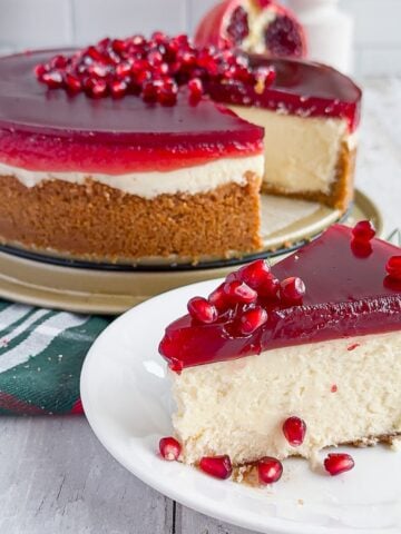 Christmas cheesecake on a plate.