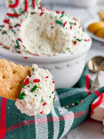 Little Debbie Christmas tree dip with a graham cracker.