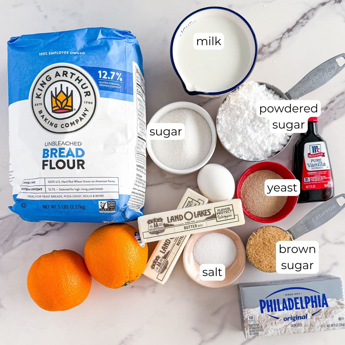 Ingredients for Orange rolls.