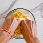 Making the orange roll filling.
