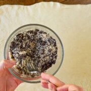 Mixing the Oreo roll filling.