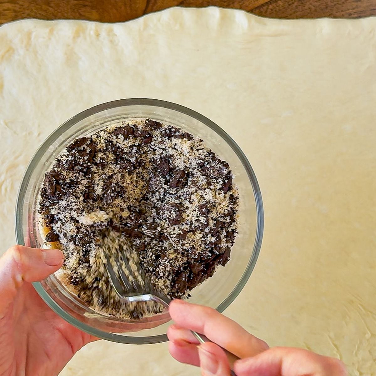 Mixing the Oreo roll filling.