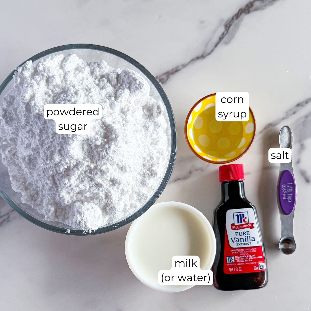Ingredients for sugar cookie icing.