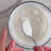 Mixed icing in a bowl before adding the dye.