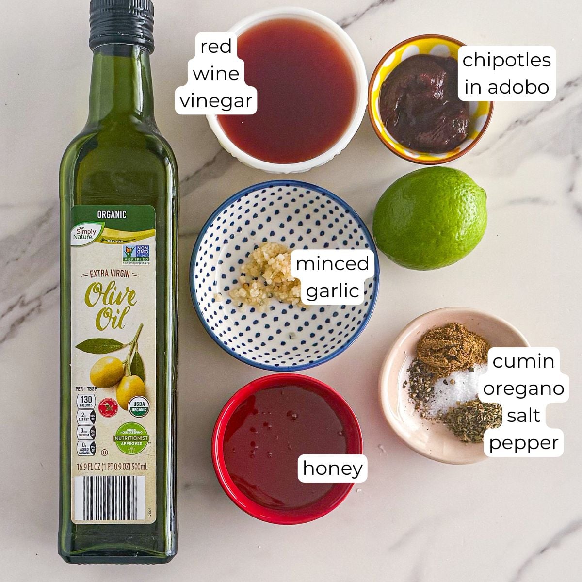 Ingredients for chipotle honey vinaigrette.
