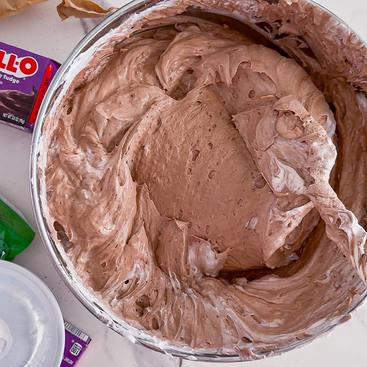 Mixing the pudding mixture.