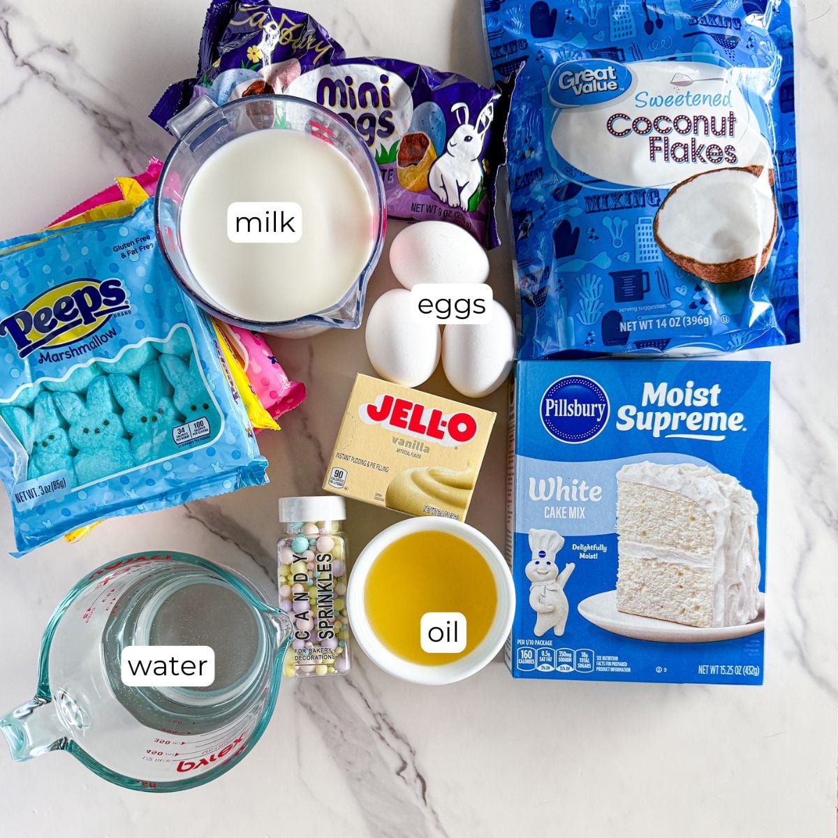 Ingredients for Easter Poke cake.