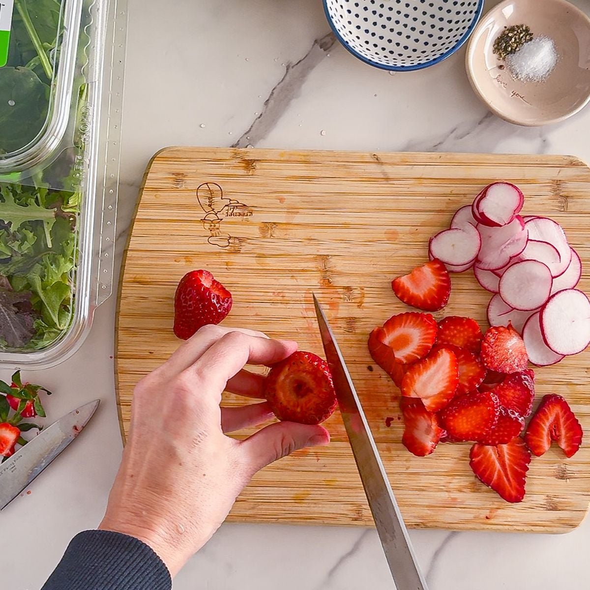 Cutting the vegetables.