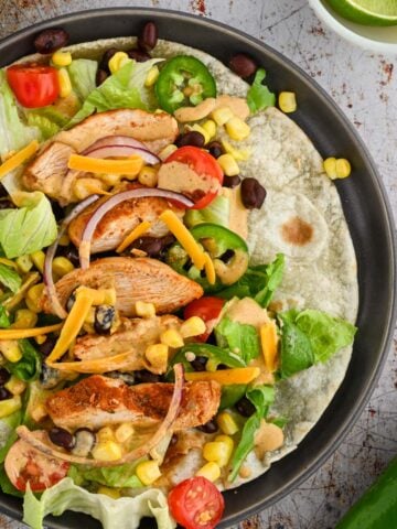 Prepared southwest chicken wrap.