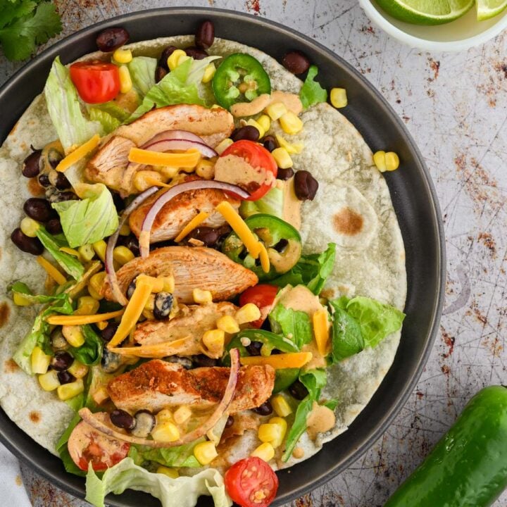 Prepared southwest chicken wrap.