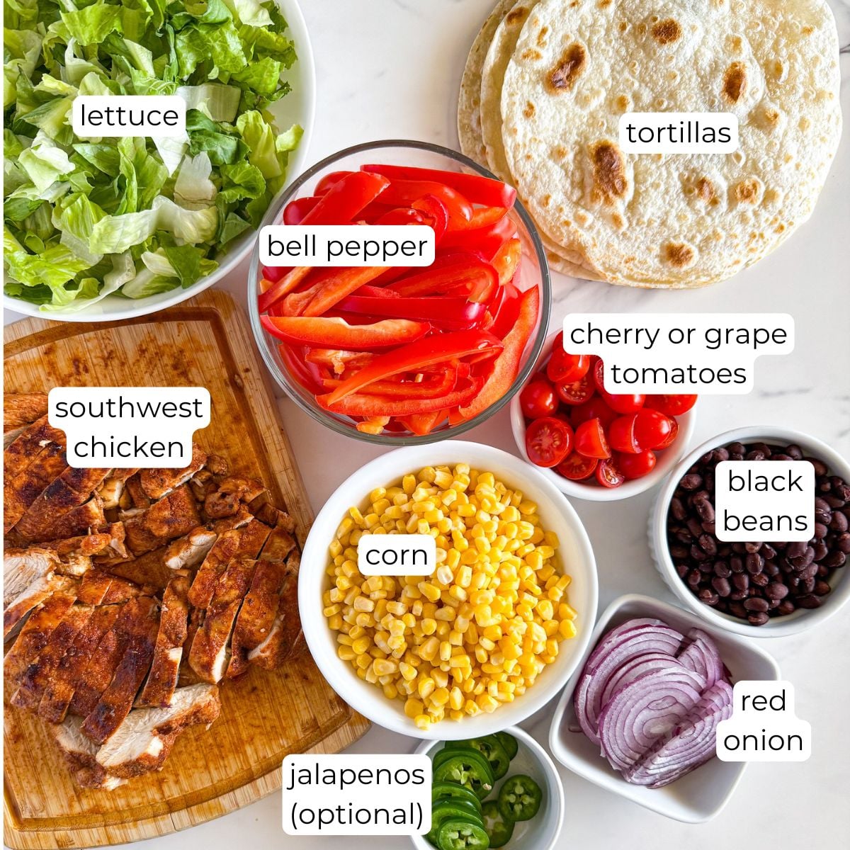 Ingredients for southwest chicken wrap.