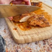 Cutting the southwest chicken.