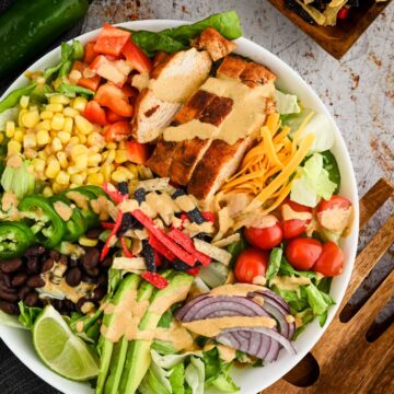 Above shot of southwest chicken salad.